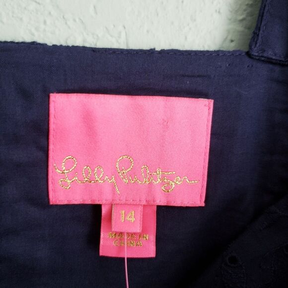 Lilly Pulitzer Cyndi Dress In Navy Blue Embroidered Fish Eyelet - Picture 7 of 11